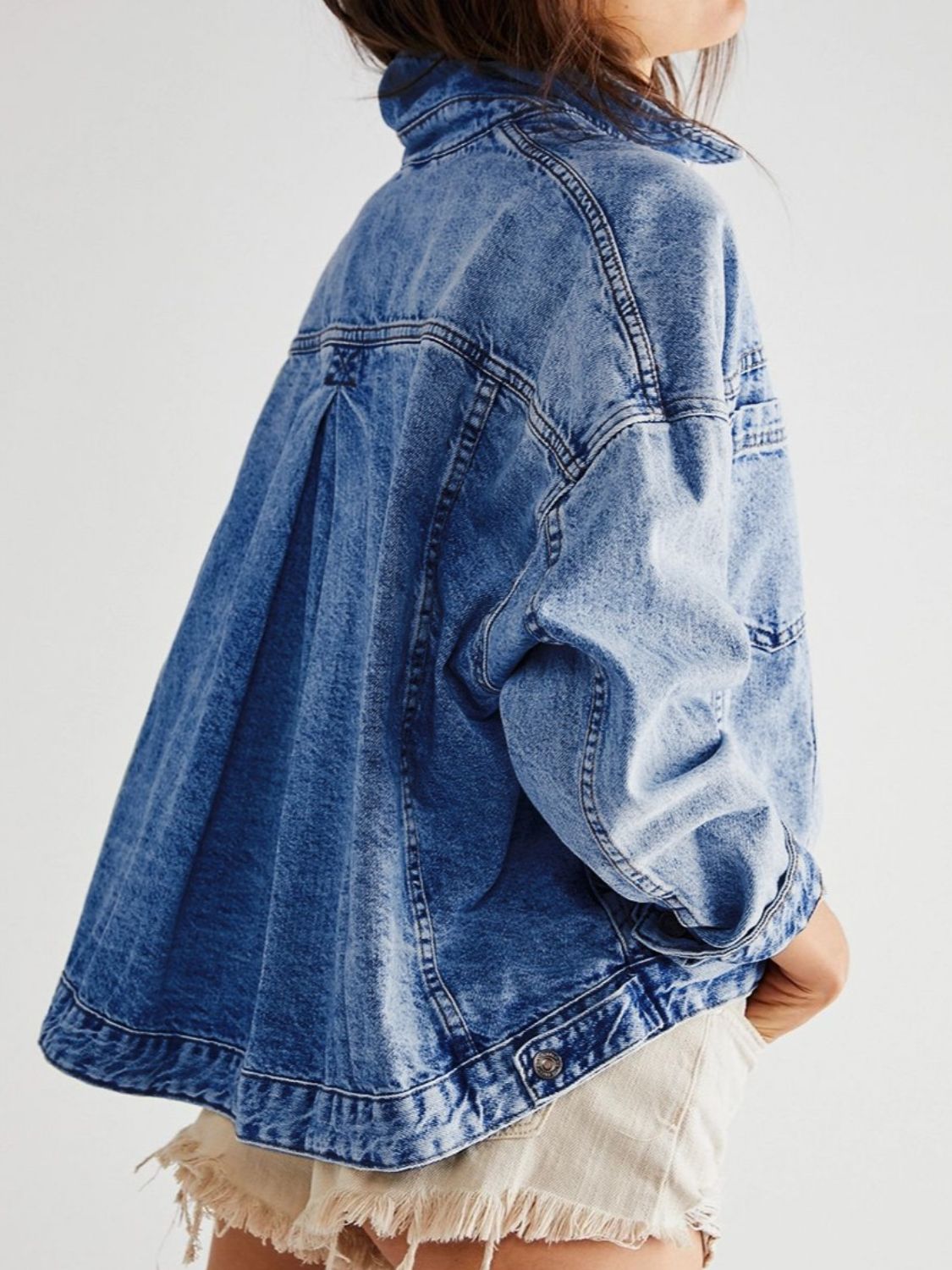 Pocketed Button Up Denim Jacket - Barbara Aleks