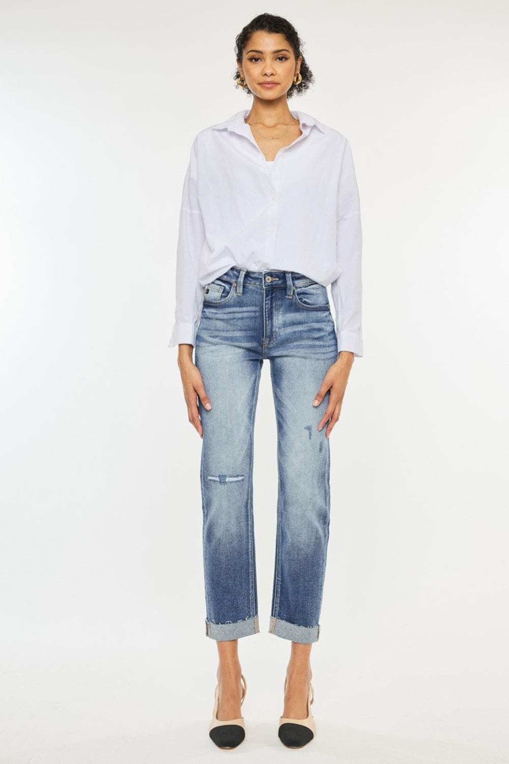 High Rise Cuffed Straight Jeans - Barbara Aleks