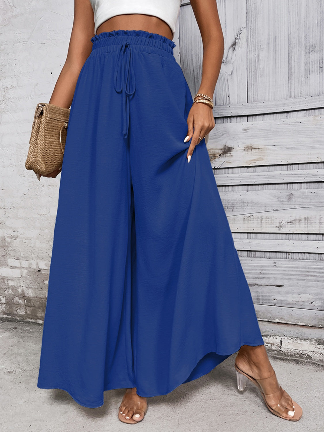 Tied High Waist Wide Leg Pants - Barbara Aleks