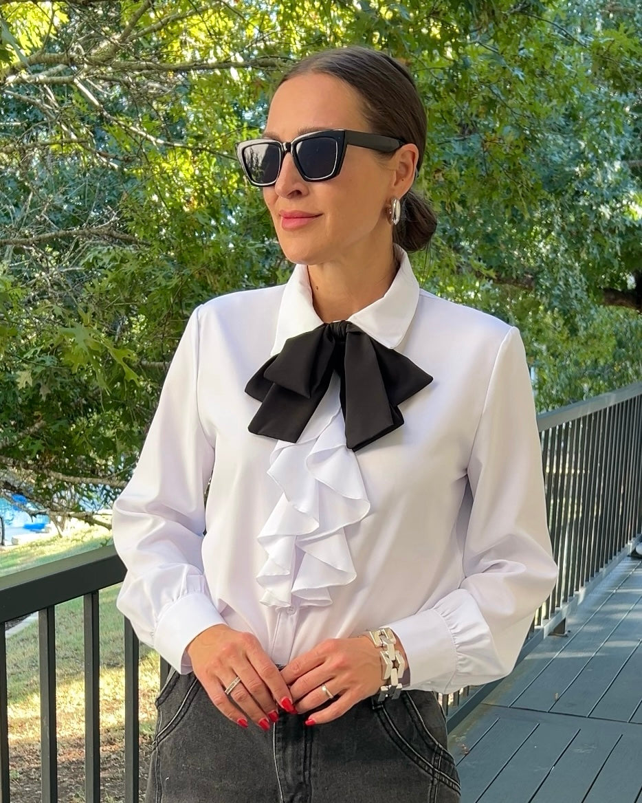 Ruffled Tie Front Long Sleeve Blouse