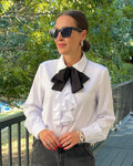 Ruffled Tie Front Long Sleeve Blouse - Barbara Aleks