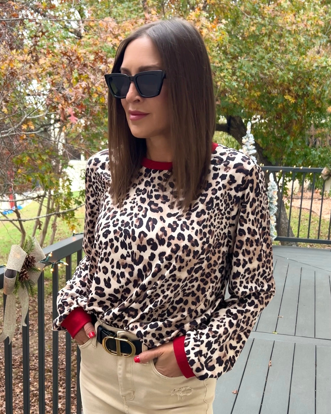 Leopard Print Long Sleeve Top - Barbara Aleks