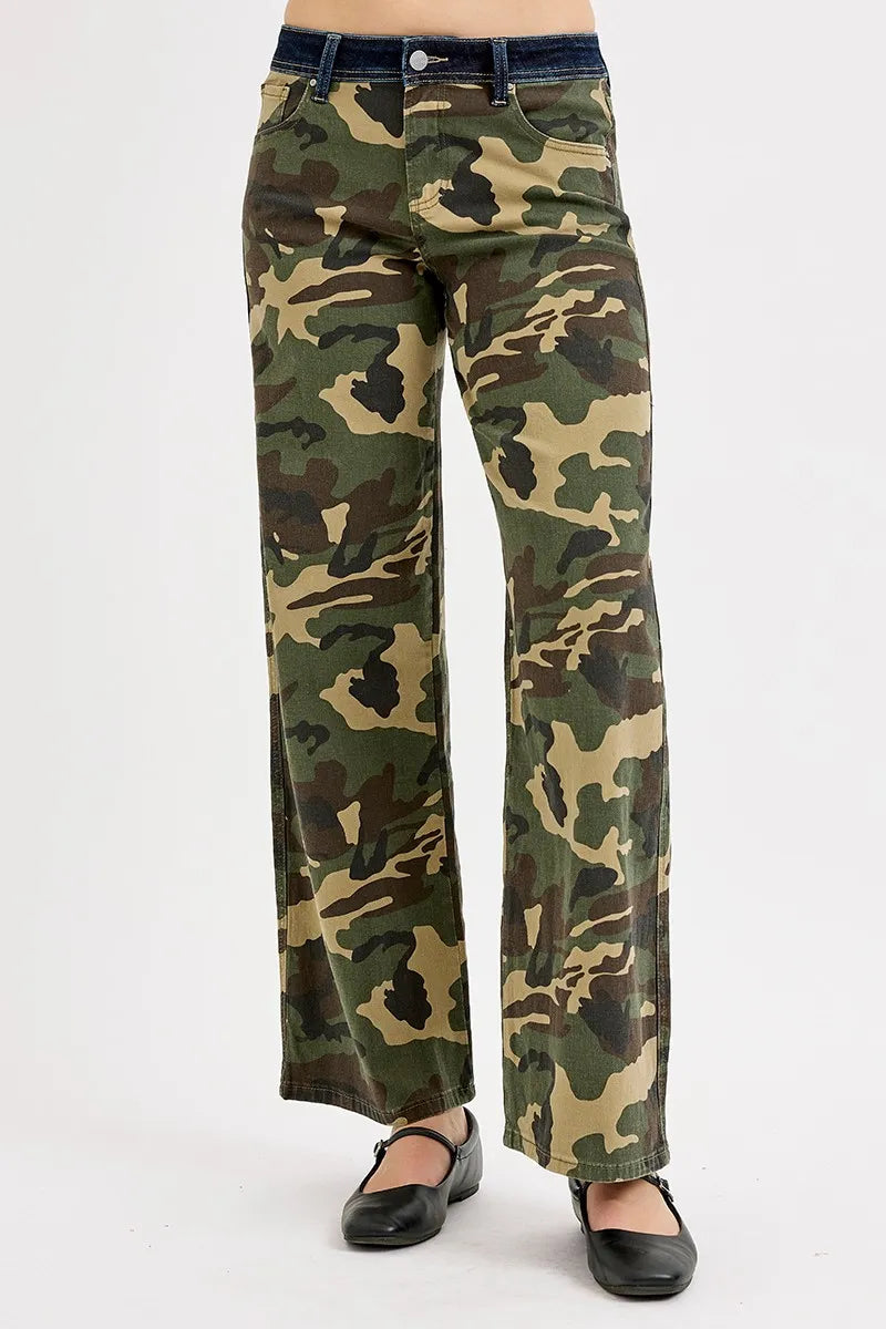 Camouflage Wide Leg Jeans - Barbara Aleks
