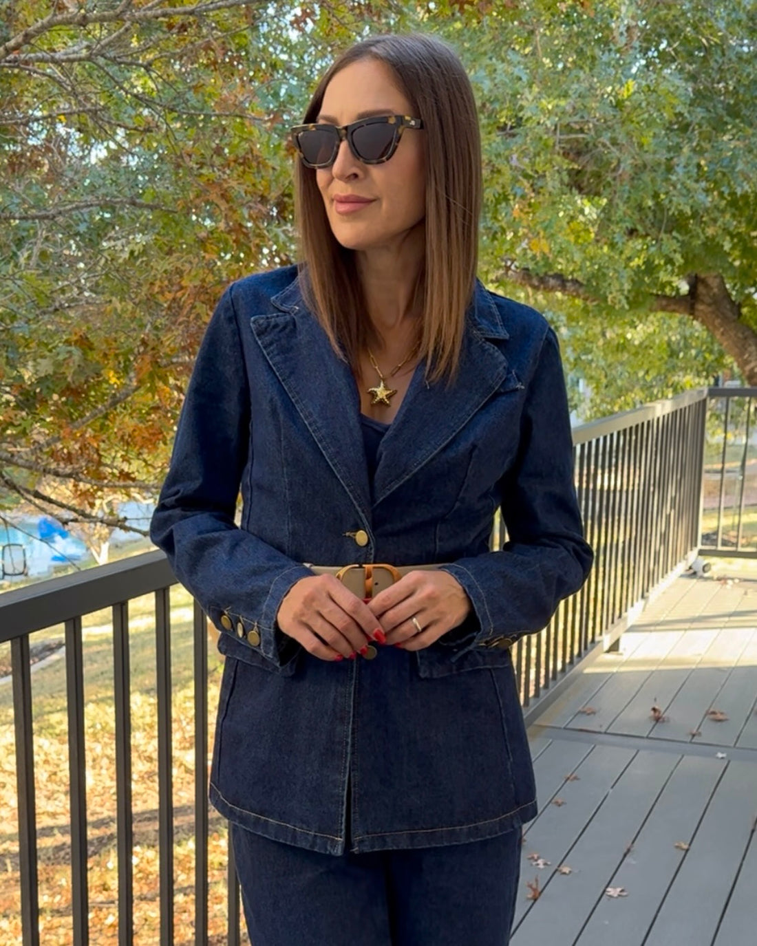 Single-Breasted Washed Denim Blazer