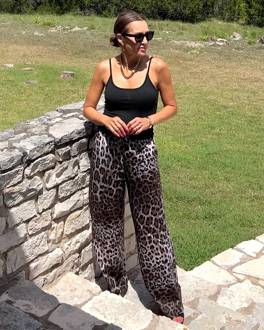 Leopard High Waist Wide Leg Pants