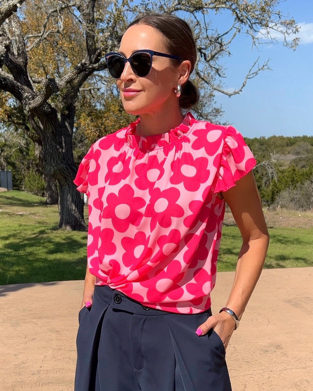 Floral Contrast Ruffled Top