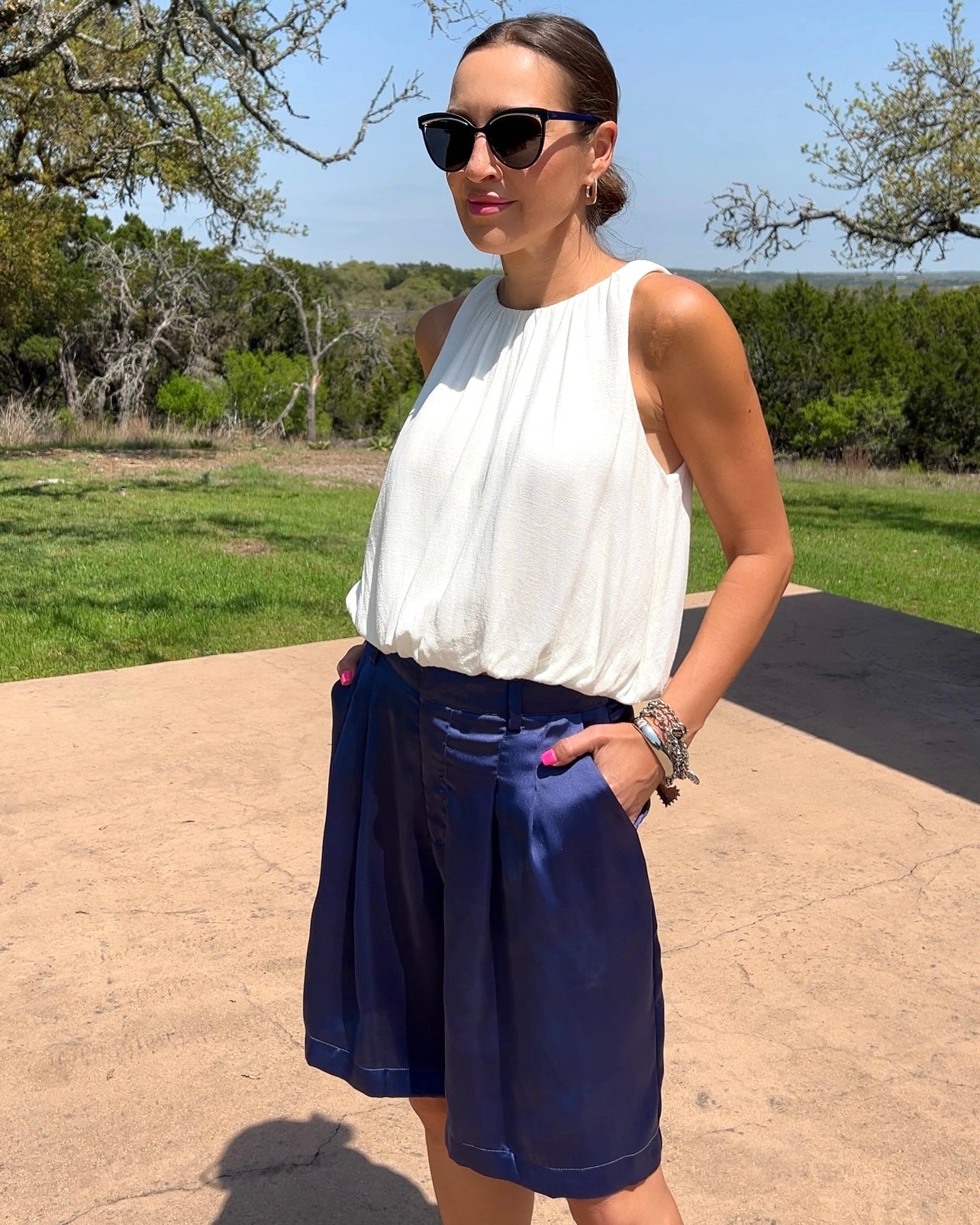 High-Waist Pleated Satin Shorts - Barbara Aleks