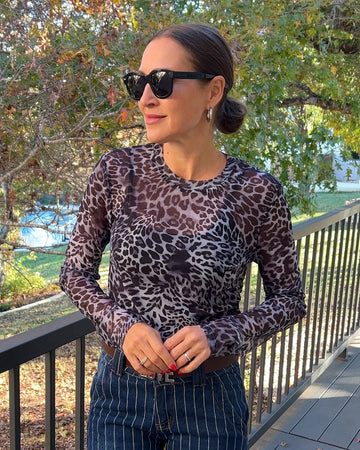 Sheer Leopard Print Long Sleeve Top