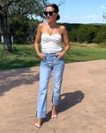 High Rise Slim Straight Cuffed Jeans - Barbara Aleks