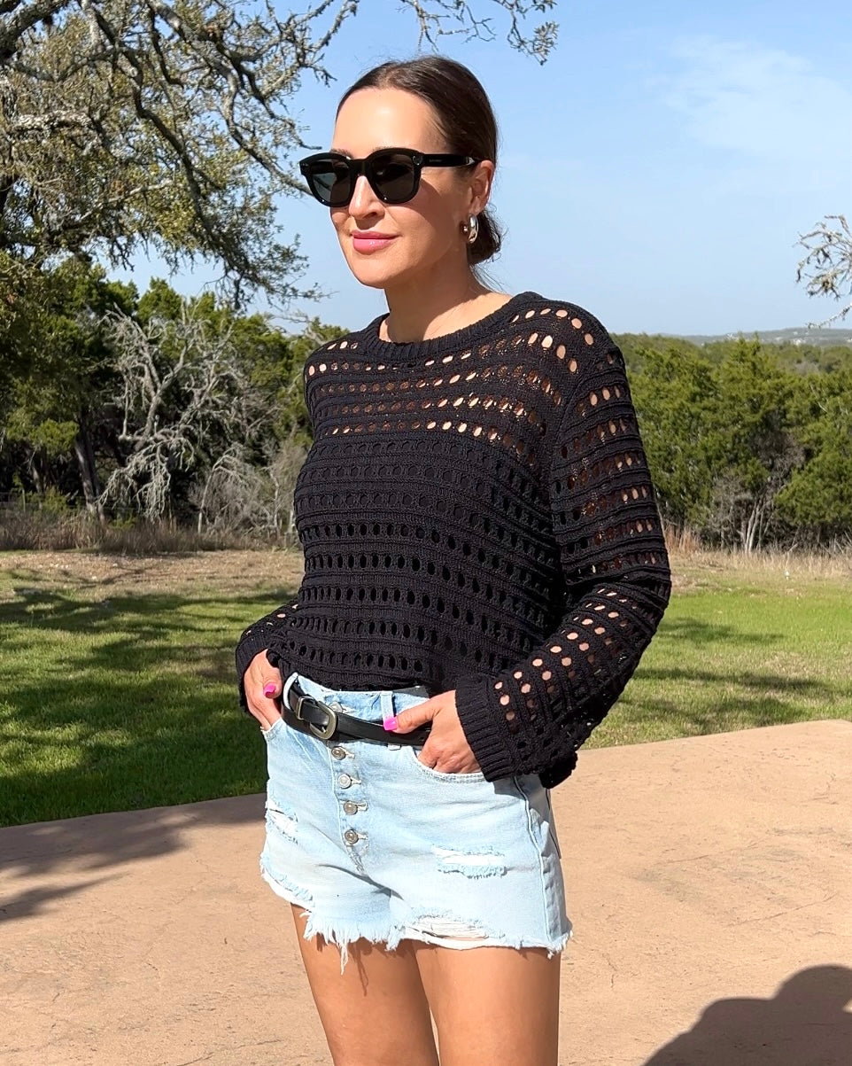 Distressed Button Fly Denim Shorts - Barbara Aleks