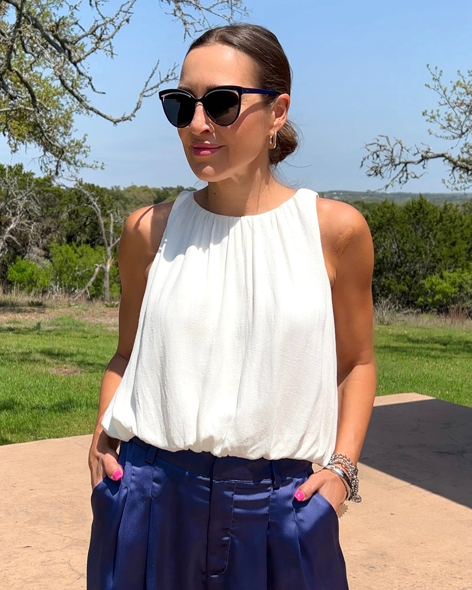 Bubble Hem Round Neck Sleeveless Blouse - Barbara Aleks