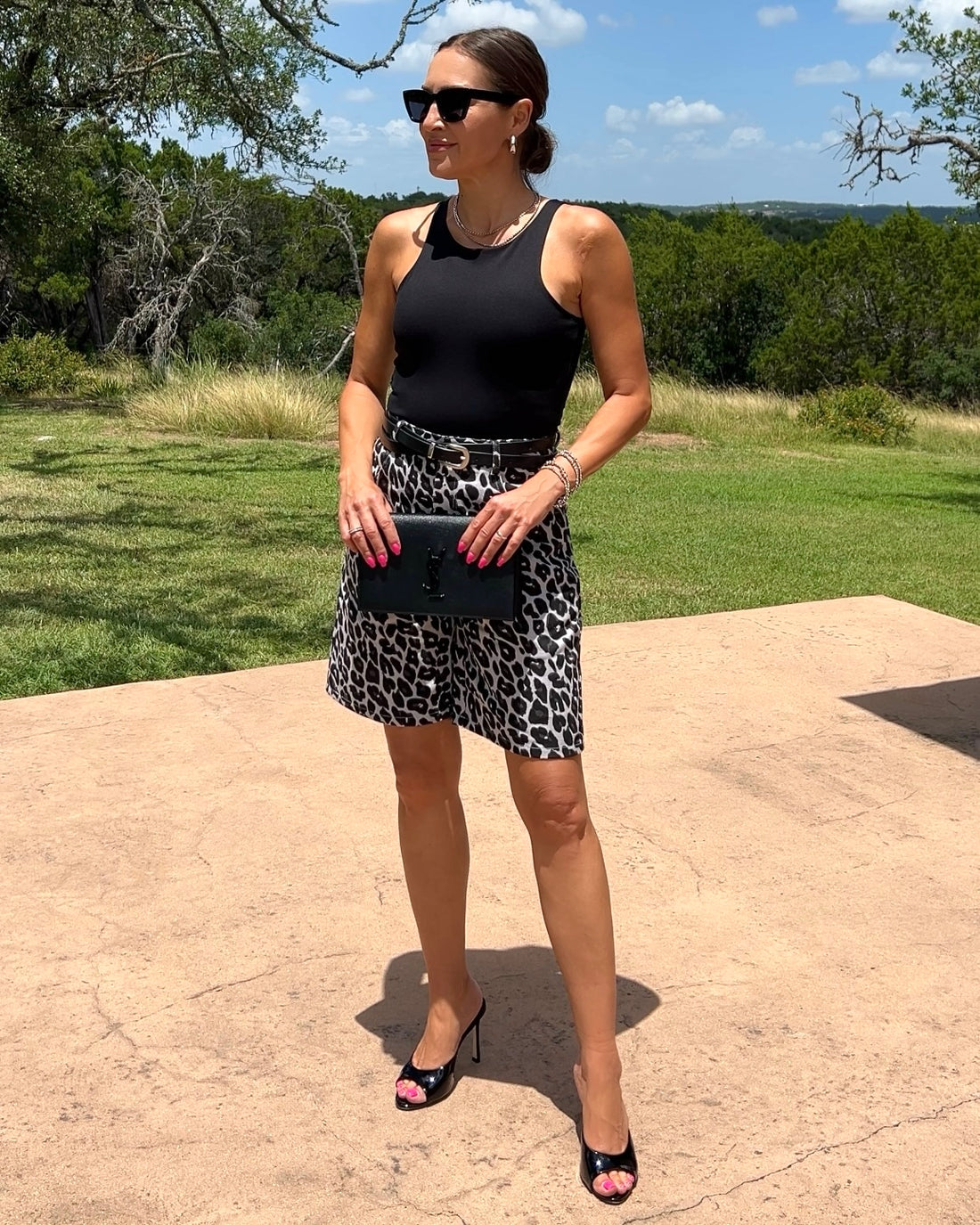 Leopard Print High-Waisted Bermuda Shorts - Barbara Aleks