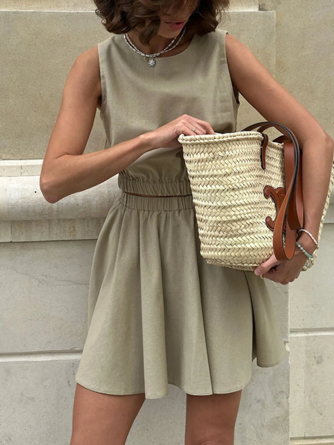 Round Neck Sleeveless Top and Skirt Set - Barbara Aleks